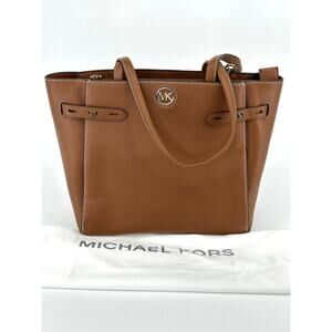 Michael Kors Carmen Large Pebbled Leather Belted Tote Luggage NWT